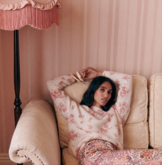 SÉZANE Eloisa Kid Mohair Pink Floral Cream Jumper Like New XXS - Picture 3 of 10